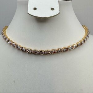 New Gold Tone Plated Cubic Zirconia Tennis Necklace 16–19” Sparkly Bridal Gift
